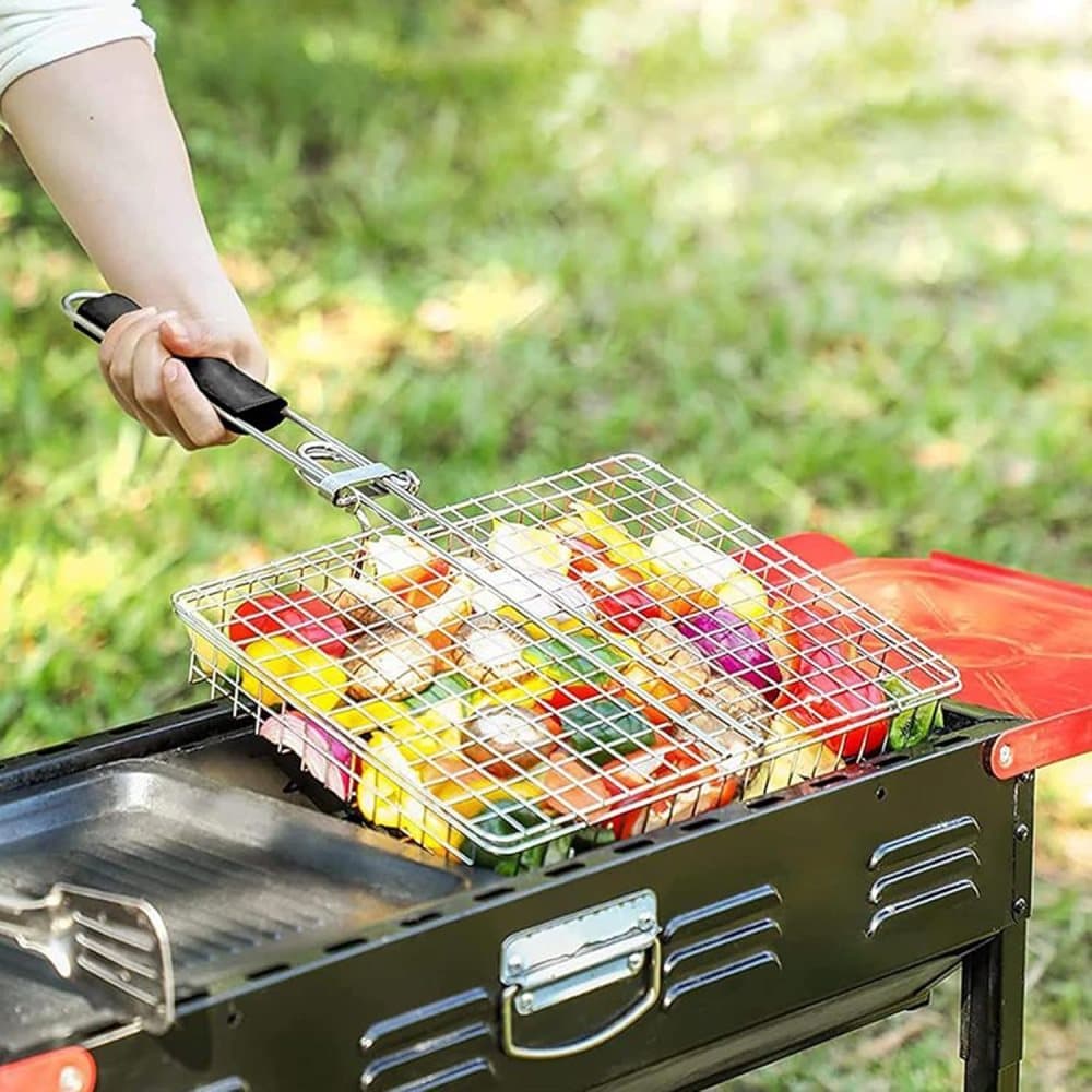 Foldable Grill Basket Stainless Steel for Fish Vegetables and Meat - Flavour Fushion Cooking Shop