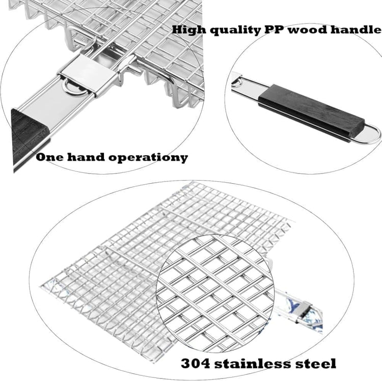 Foldable Grill Basket Stainless Steel for Fish Vegetables and Meat - Flavour Fushion Cooking Shop