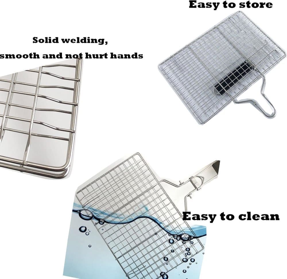 Foldable Grill Basket Stainless Steel for Fish Vegetables and Meat - Flavour Fushion Cooking Shop