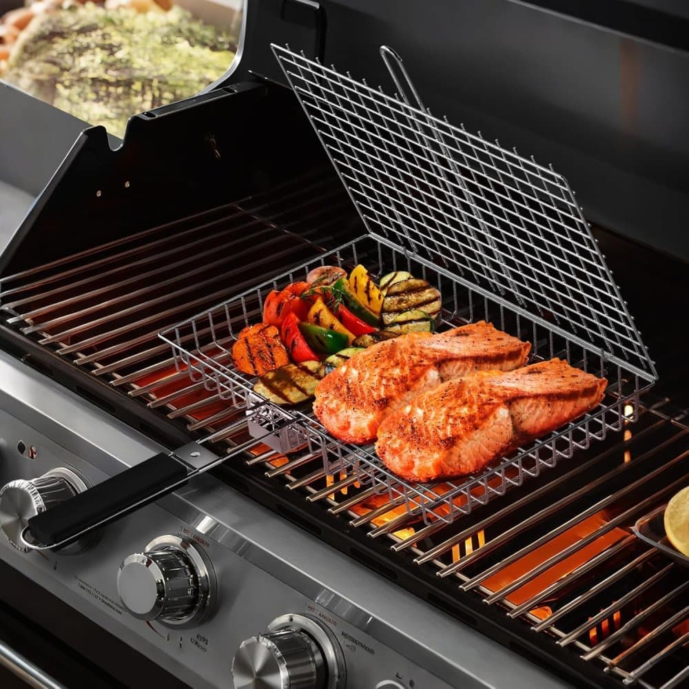 Foldable Grill Basket Stainless Steel for Fish Vegetables and Meat - Flavour Fushion Cooking Shop