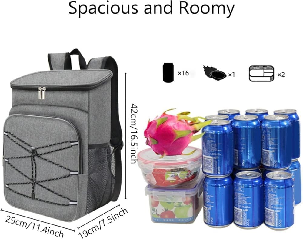 Insulated Backpack Cooler Bag Large Capacity Waterproof for Picnic Camping Lunch Grill, Gray - Flavour Fushion Cooking Shop