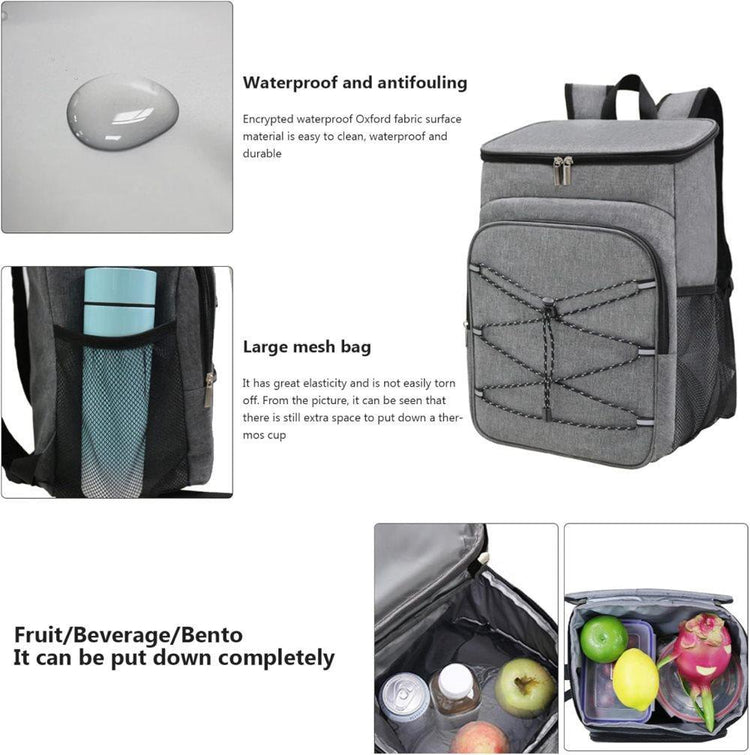 Insulated Backpack Cooler Bag Large Capacity Waterproof for Picnic Camping Lunch Grill, Gray - Flavour Fushion Cooking Shop