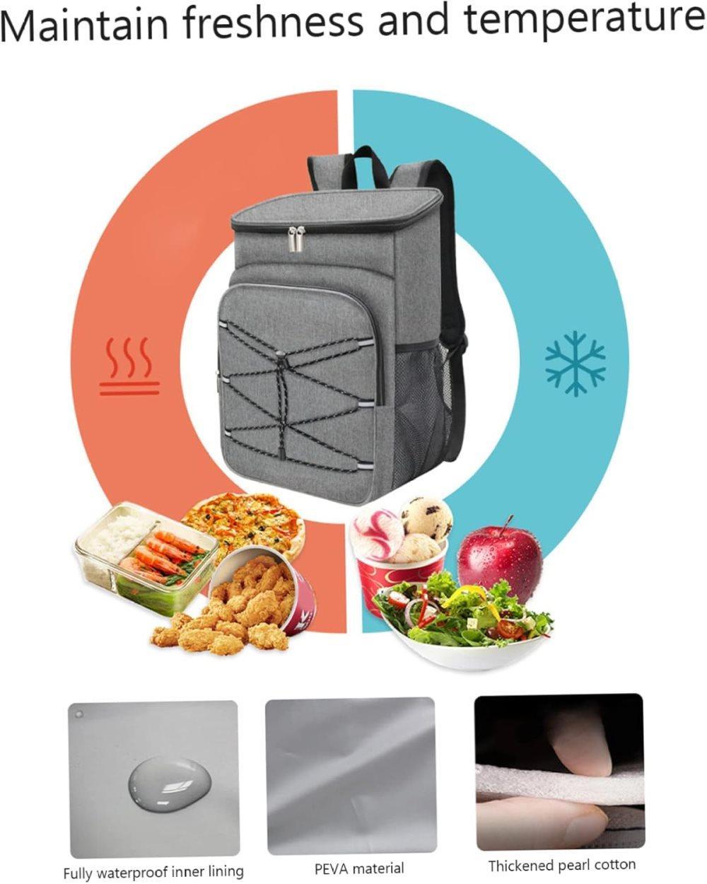 Insulated Backpack Cooler Bag Large Capacity Waterproof for Picnic Camping Lunch Grill, Gray - Flavour Fushion Cooking Shop