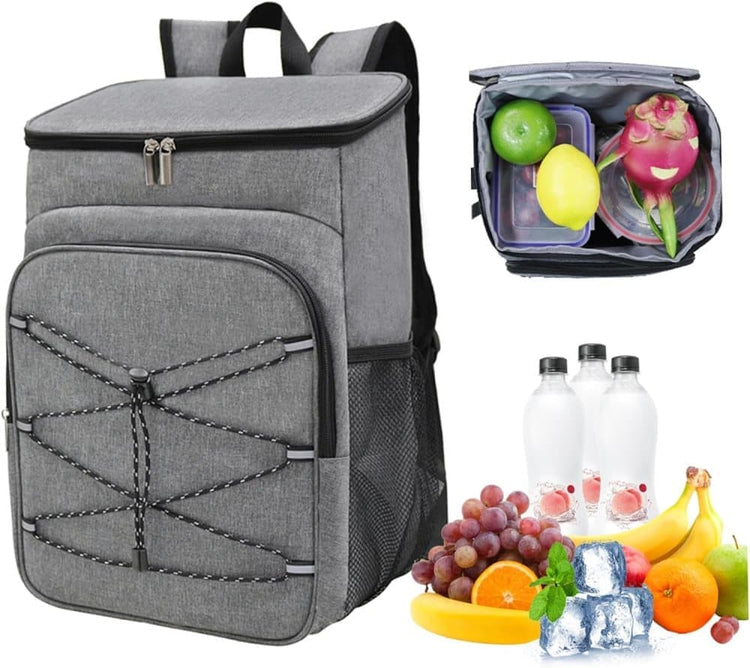 Insulated Backpack Cooler Bag Large Capacity Waterproof for Picnic Camping Lunch Grill, Gray - Flavour Fushion Cooking Shop