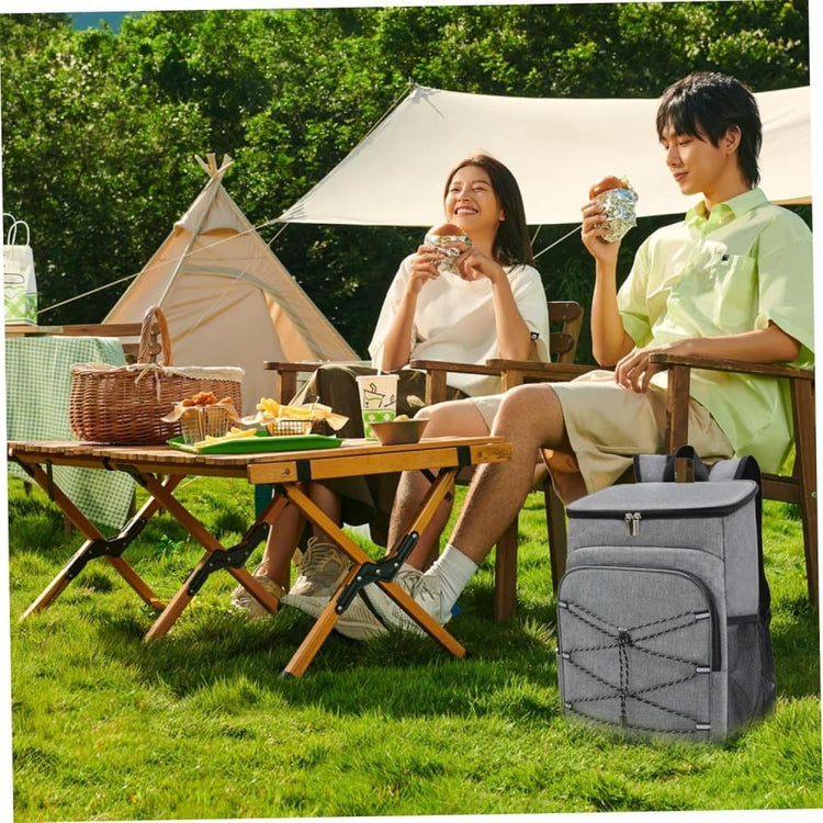 Insulated Backpack Cooler Bag Large Capacity Waterproof for Picnic Camping Lunch Grill, Gray - Flavour Fushion Cooking Shop