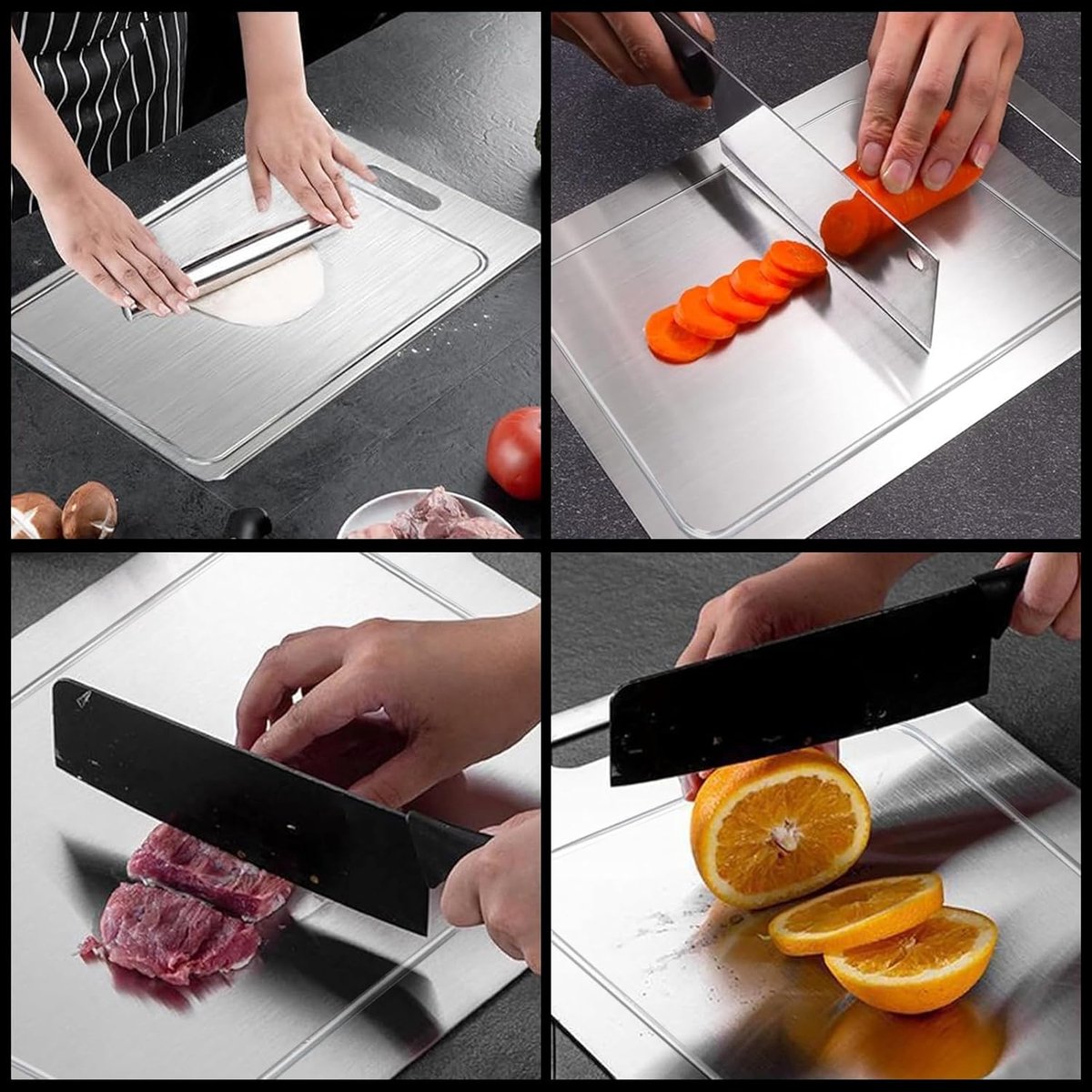 Kitchen cutting board - New grooved cutting board - Double-sided cutting board - Suitable for cutting meat, fruit, and vegetables (25.8 x 15 cm)
