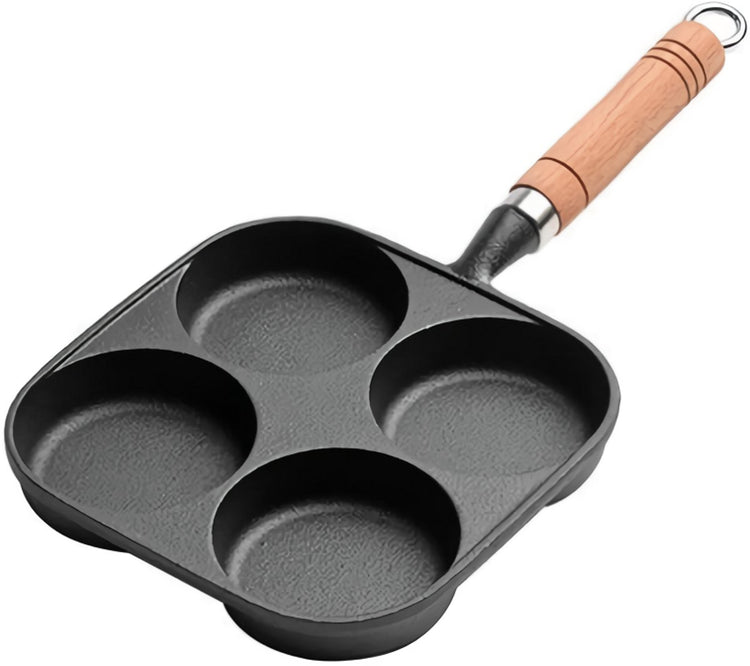 Four-pan 18 cm - Cast Iron - Natural Non-Stick Coating - For Eggs & Hamburgers - Flavour Fushion Cooking Shop