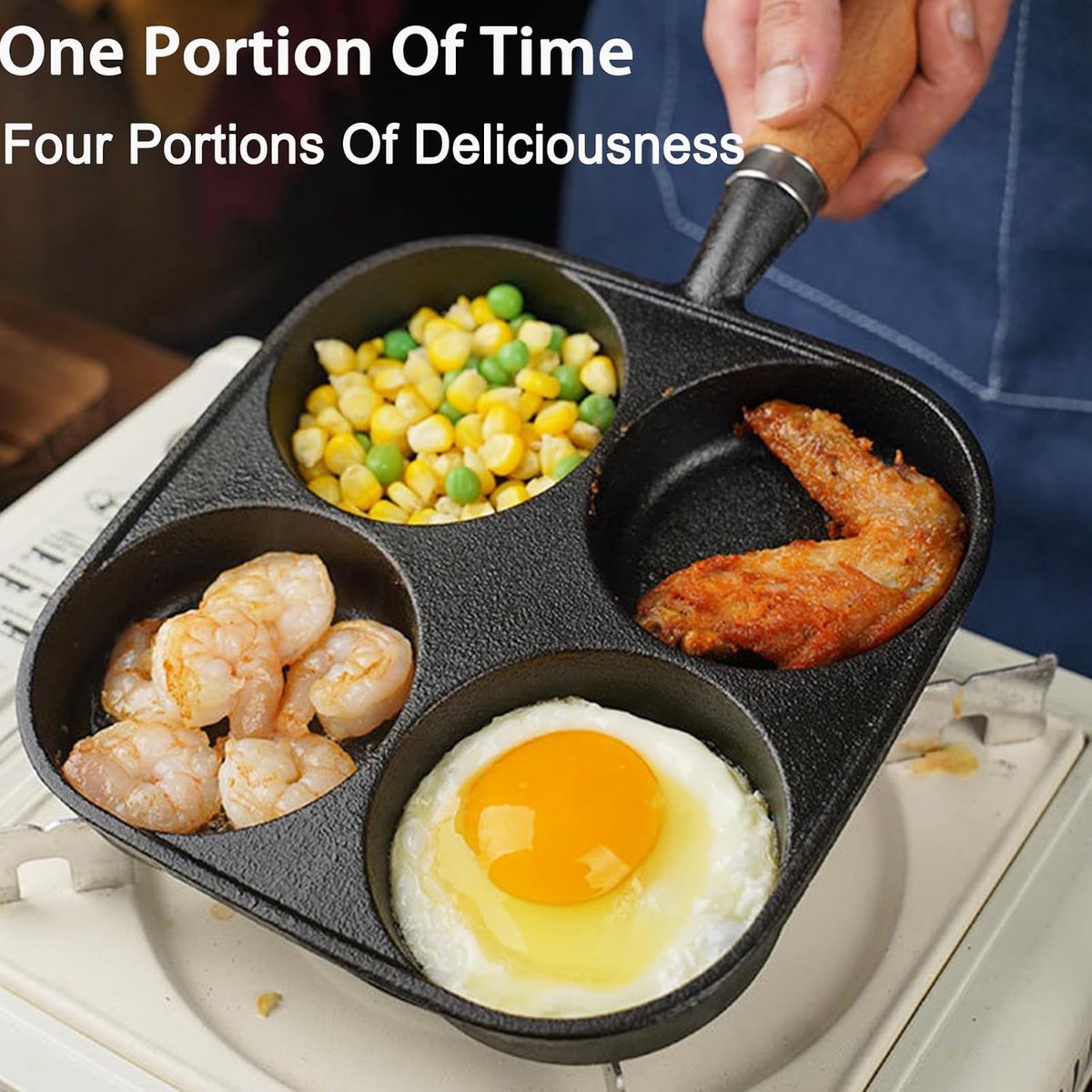 Four-pan 18 cm - Cast Iron - Natural Non-Stick Coating - For Eggs & Hamburgers - Flavour Fushion Cooking Shop