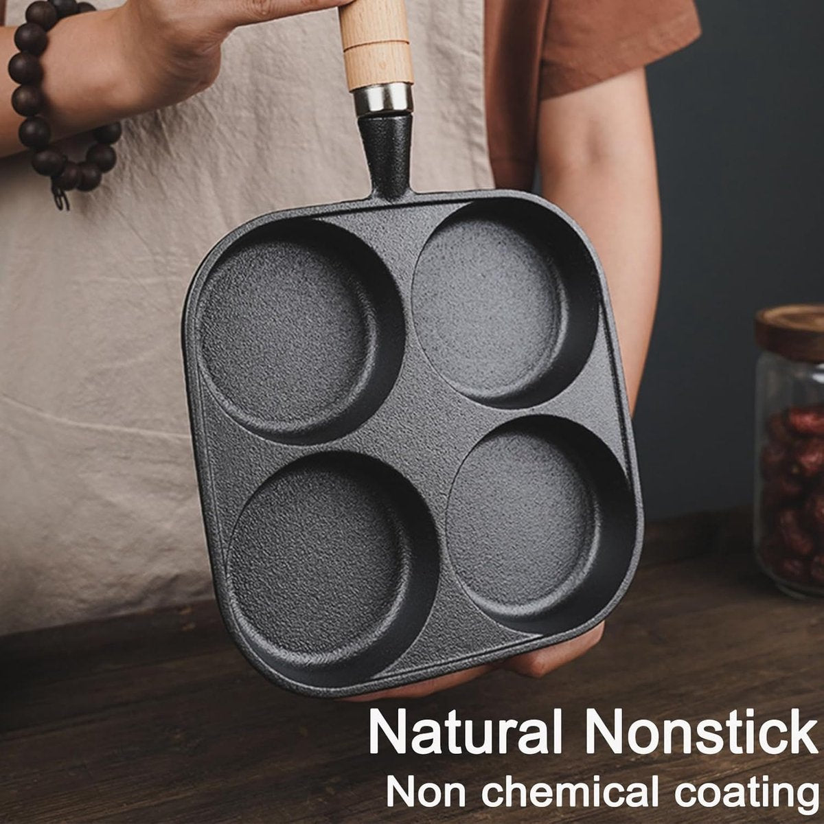 Four-pan 18 cm - Cast Iron - Natural Non-Stick Coating - For Eggs & Hamburgers - Flavour Fushion Cooking Shop