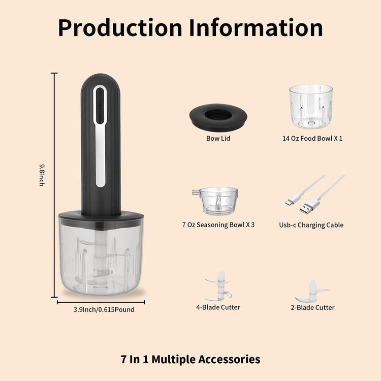 Food Processor - Cordless and USB-C Rechargeable - 4 Cups for Portion Control - Flavour Fushion Cooking Shop