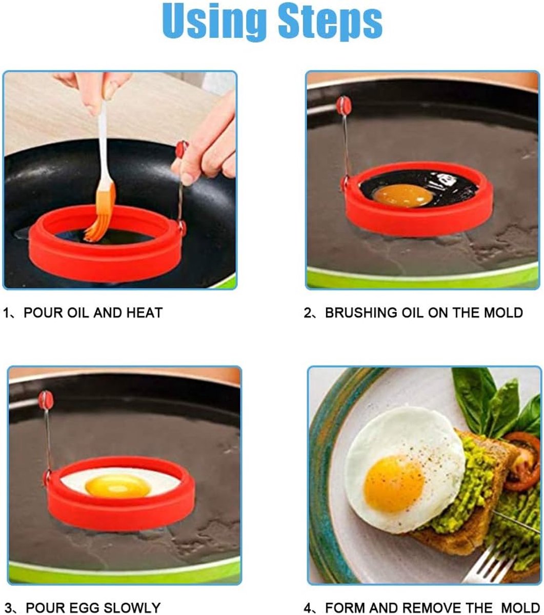 4 Silicone Egg Frying Pans - Non-stick - FDA Certified - For Eggs & Pancakes