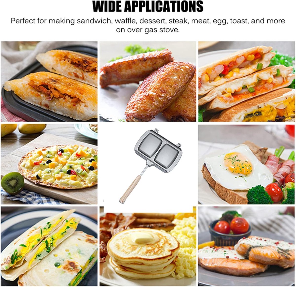 Reversible Sandwich Maker - Double-Sided Frying Pan - Contact Grill - Non-Stick Gas Toaster - Sandwich Plate - With Handle - Omelet Sandwich Maker - Grey