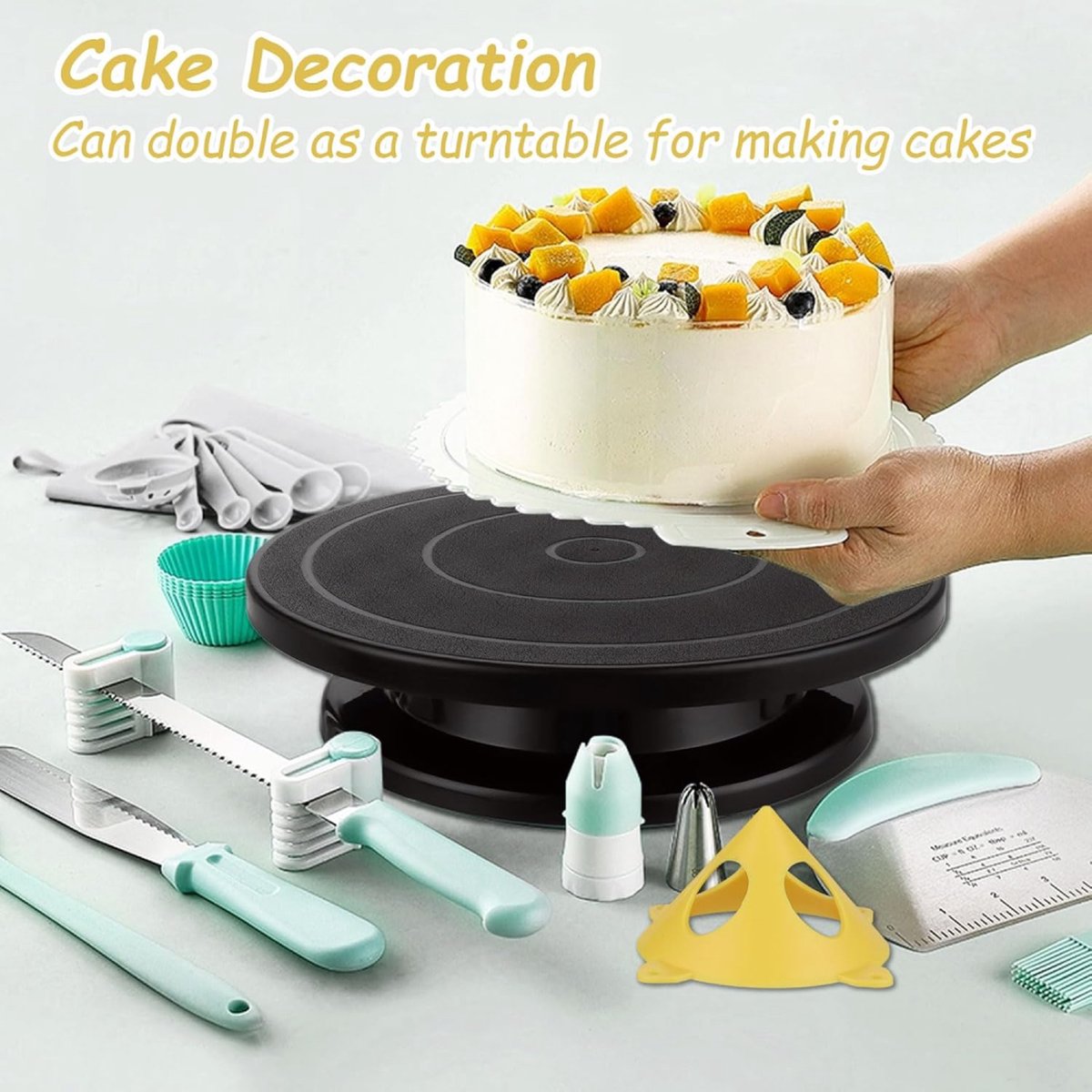 Rotating Cake Stand – Anti-Slip Cake Turntable ø28cm Black