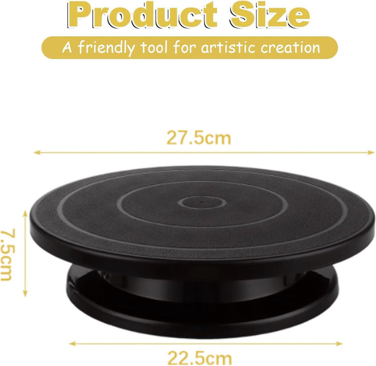Rotating Cake Stand – Anti-Slip Cake Turntable ø28cm Black - Flavour Fushion Cooking Shop