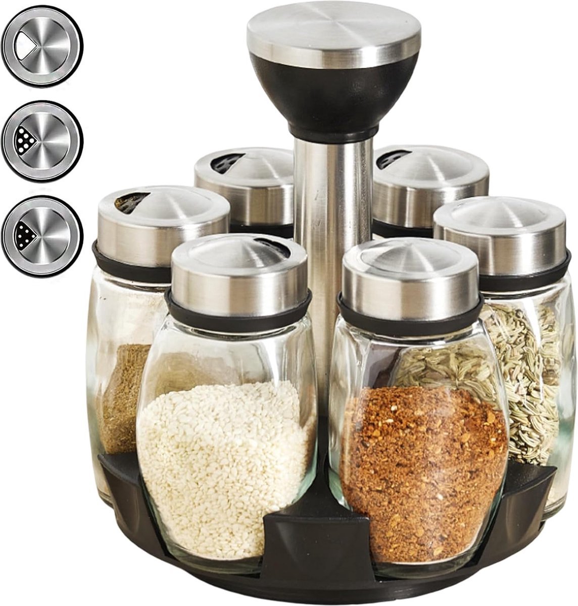 Spice Organizer | 360° Rotatable | With 6 Spice Jars | Glass Jars | 6 Spice Jars on Rack | - Flavour Fushion Cooking Shop