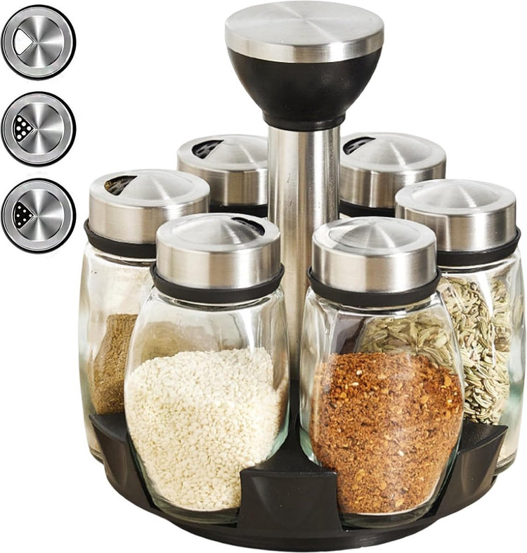 Spice Organizer | 360° Rotatable | With 6 Spice Jars | Glass Jars | 6 Spice Jars on Rack | - Flavour Fushion Cooking Shop