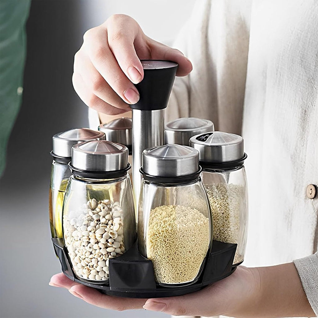 Spice Organizer | 360° Rotatable | With 6 Spice Jars | Glass Jars | 6 Spice Jars on Rack |