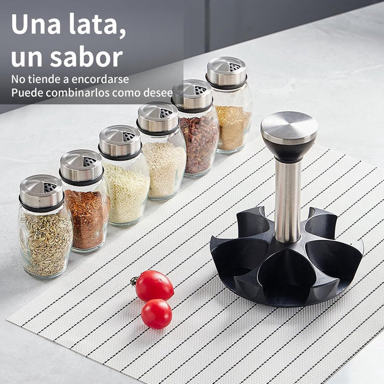 Spice Organizer | 360° Rotatable | With 6 Spice Jars | Glass Jars | 6 Spice Jars on Rack | - Flavour Fushion Cooking Shop