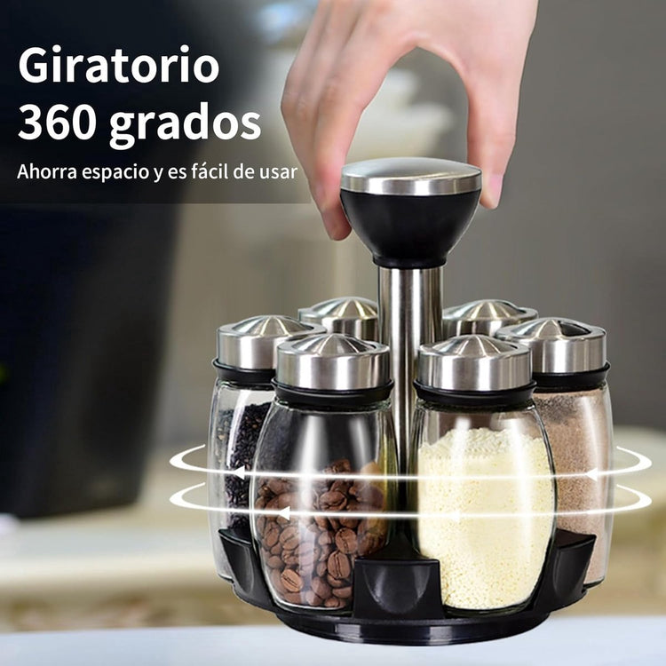 Spice Organizer | 360° Rotatable | With 6 Spice Jars | Glass Jars | 6 Spice Jars on Rack | - Flavour Fushion Cooking Shop