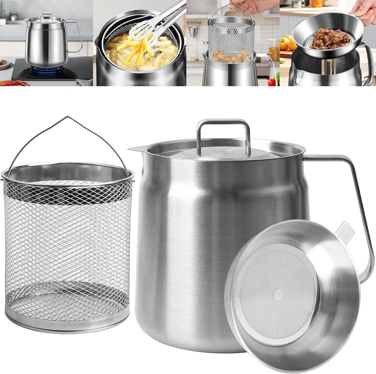 Stainless Steel Deep Fryer - 2 L - Filter Jug - Separates grease residues - Flavour Fushion Cooking Shop