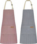 Kitchen Apron - 2 Pieces - Professional Cooking Apron - for Ladies and Gentlemen - Catering Apron - Easily Adjustable - BBQ Apron - Pottery Apron - Cooking Kitchen Aprons - kitchen cooking aprons - soft chef apron with 2 pockets - blue / pink