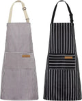 Kitchen Apron - 2 Pieces - Professional Cooking Apron - for Ladies and Gentlemen - Catering Apron - Easily Adjustable - BBQ Apron - Pottery Apron - Cooking Kitchen Aprons - kitchen cooking aprons - soft chef apron with 2 pockets - black/brown stripes