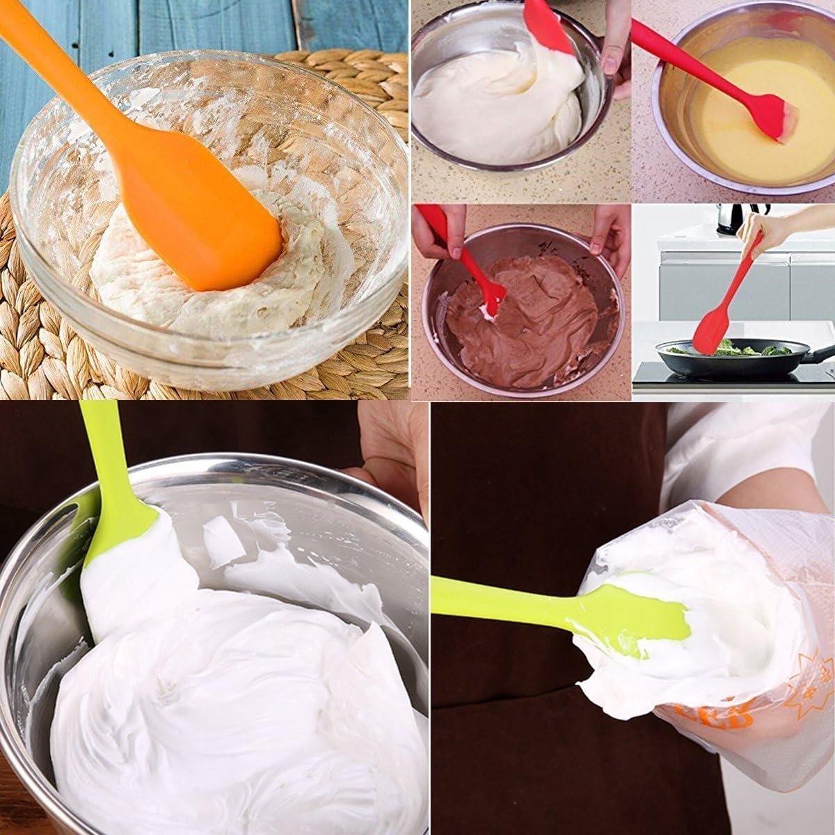 5 pieces - Silicone spatulas - Dessert Spatula - Scraper - Baking Spatula - Kitchen Utensils - heat-resistant silicone spatulas - with non-stick coating - for cakes, creams, butter, pastries and desserts - 21*4 cm - red, pink, blue, green, orange