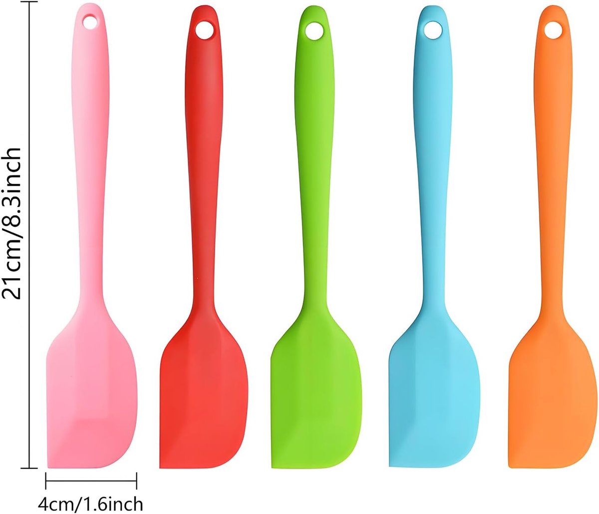 5 pieces - Silicone spatulas - Dessert Spatula - Scraper - Baking Spatula - Kitchen Utensils - heat-resistant silicone spatulas - with non-stick coating - for cakes, creams, butter, pastries and desserts - 21*4 cm - red, pink, blue, green, orange