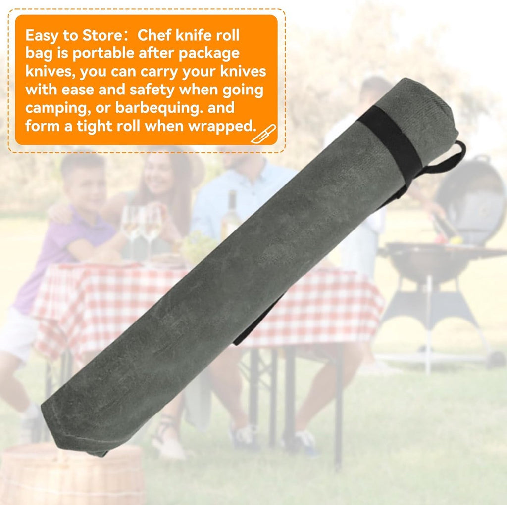 Chef Tools Protector - with 7 slots - Chef's knife roll bag - Knife bag - Waxed canvas knife bag - Cookware - knife case - knife holder - storage bag - cutlery tool roll bag - for camping - (Knives Not Included) - 45*56 cm - green