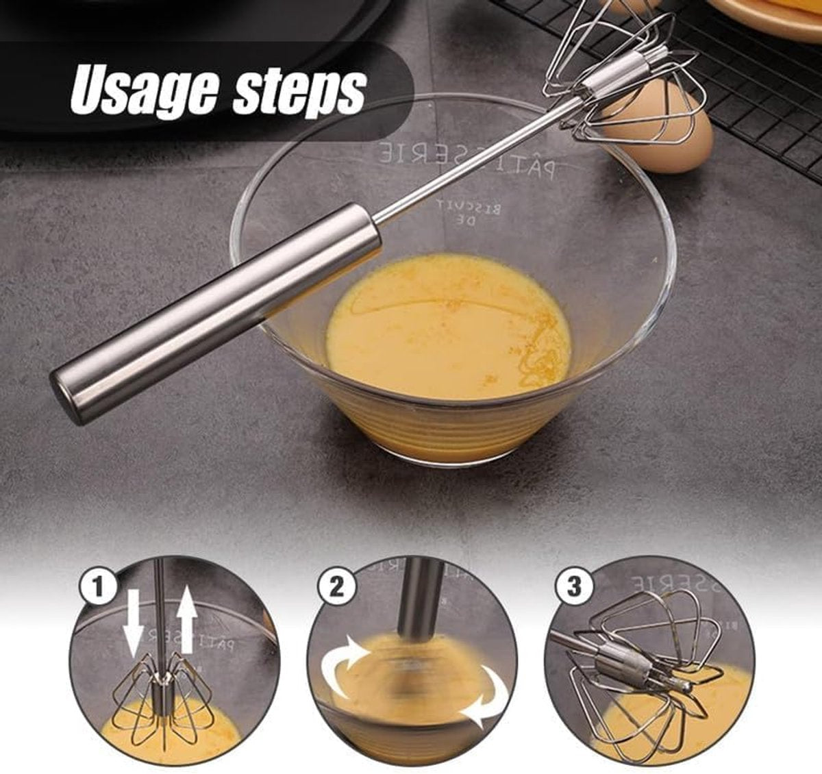 Hand mixer - 12 inch - Semi-automatic beater - Whisk - Beater - Egg whisk - Whipping cream whisk - Kitchen aid - for cooking and baking - Milk frother - Kitchen utensils - for kitchen