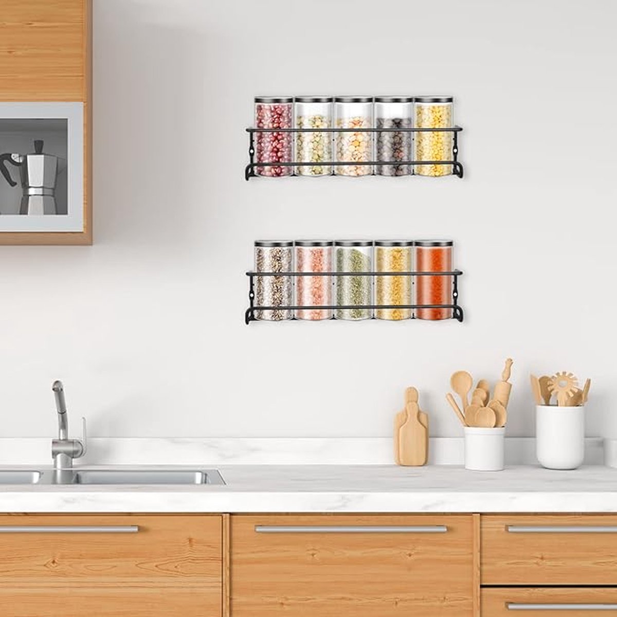 2 pieces - Wall spice rack - hanging - Wall rack - kitchen spice rack  29*6.5*6.5cm - Flavour Fushion Cooking Shop