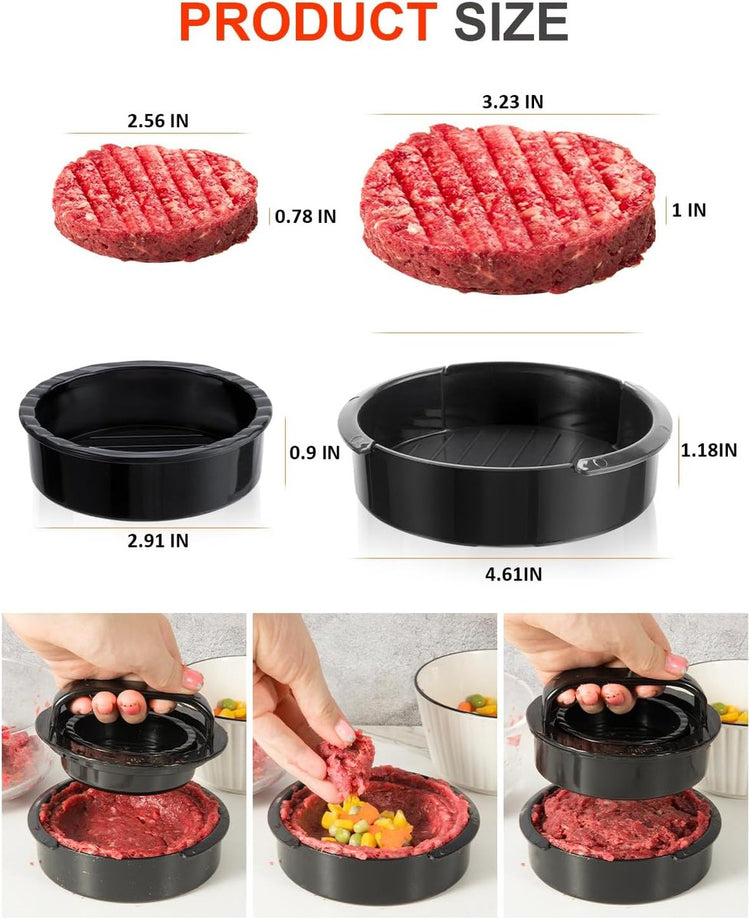 3-in-1 Hamburger and Hamburger Press - Hamburger Mold - Non-stick, Durable Patty Maker - Flavour Fushion Cooking Shop