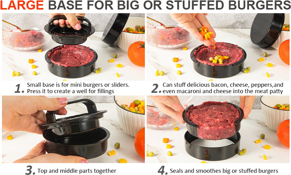 3-in-1 Hamburger and Hamburger Press - Hamburger Mold - Non-stick, Durable Patty Maker - Flavour Fushion Cooking Shop