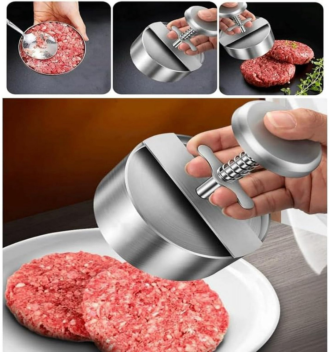 Hamburger Press - Round Stainless Steel Non-Stick Hamburger Press - Patty Mold - Grilling Tool - Patty Mold - Flavour Fushion Cooking Shop