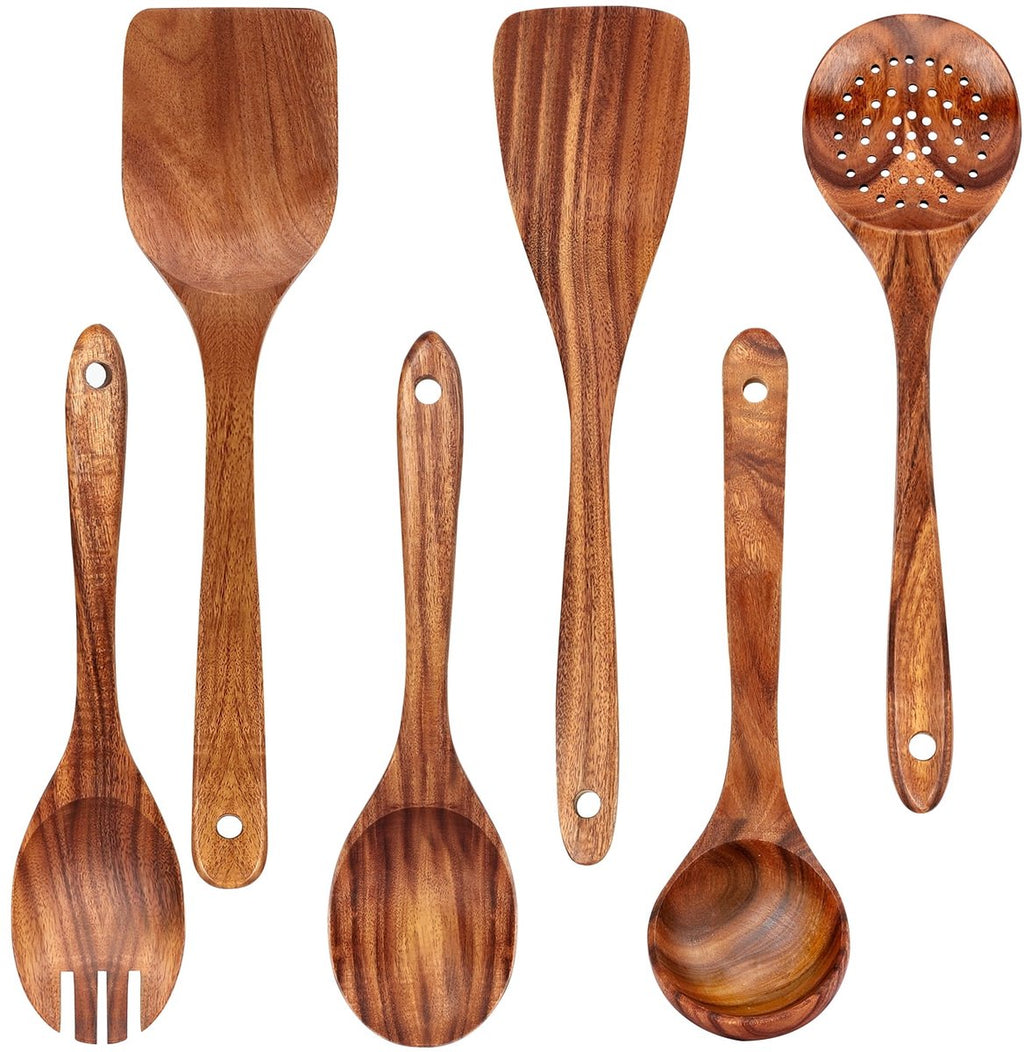 cookware set - 6-piece - Wooden kitchen utensils - Spoon and spatula set - lightweight non-stick cookware