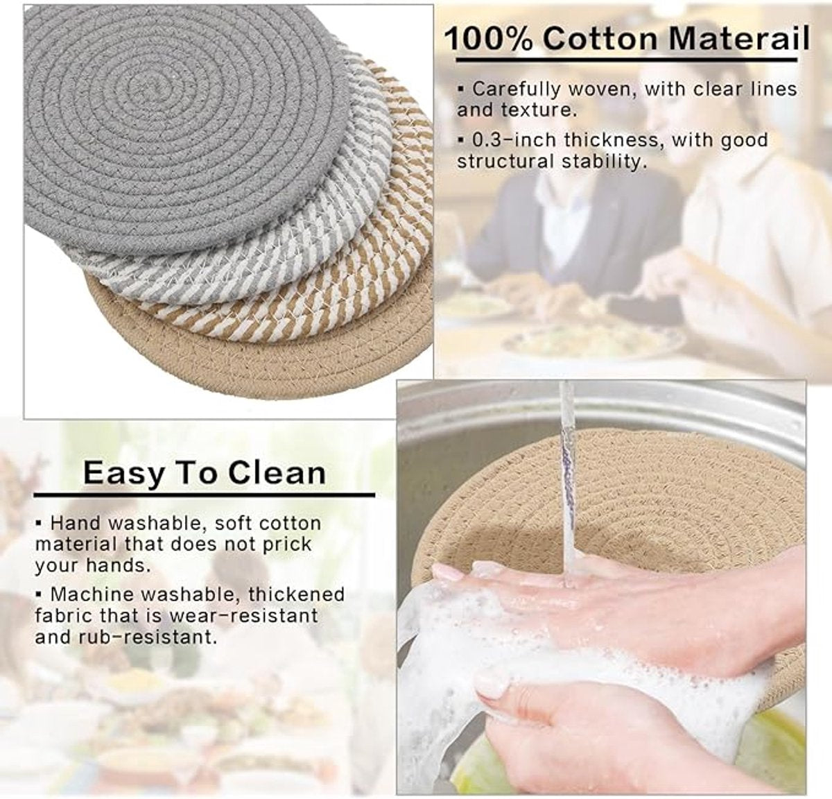Placemats - Set of 4 - 20cm Placemats - Round Placemats - Heat Resistant Coasters - Washable - Suitable for kitchen tables and family dining rooms