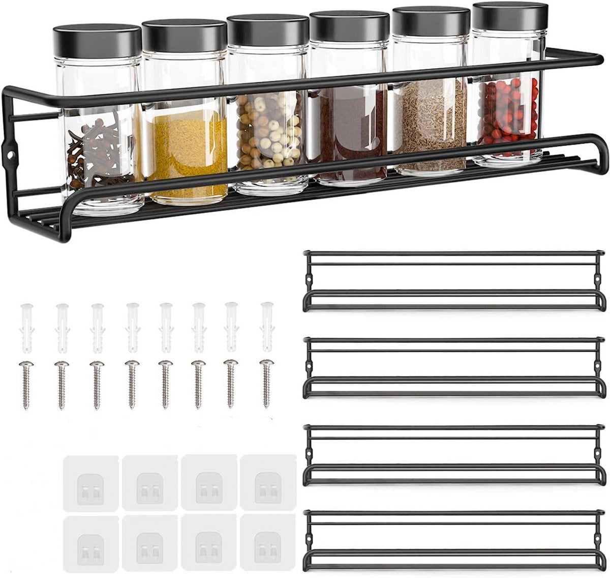 Four-Tier Metal Wall-Mounted Spice Rack - Suitable for Kitchens and Cabinet Interiors - Neatly Organizes Spice Jars and Spices (Black) - Flavour Fushion Cooking Shop