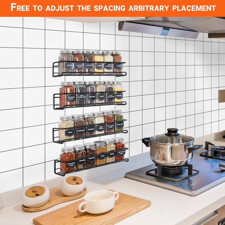 Four-Tier Metal Wall-Mounted Spice Rack - Suitable for Kitchens and Cabinet Interiors - Neatly Organizes Spice Jars and Spices (Black) - Flavour Fushion Cooking Shop