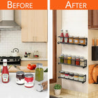 Four-Tier Metal Wall-Mounted Spice Rack - Suitable for Kitchens and Cabinet Interiors - Neatly Organizes Spice Jars and Spices (Black)