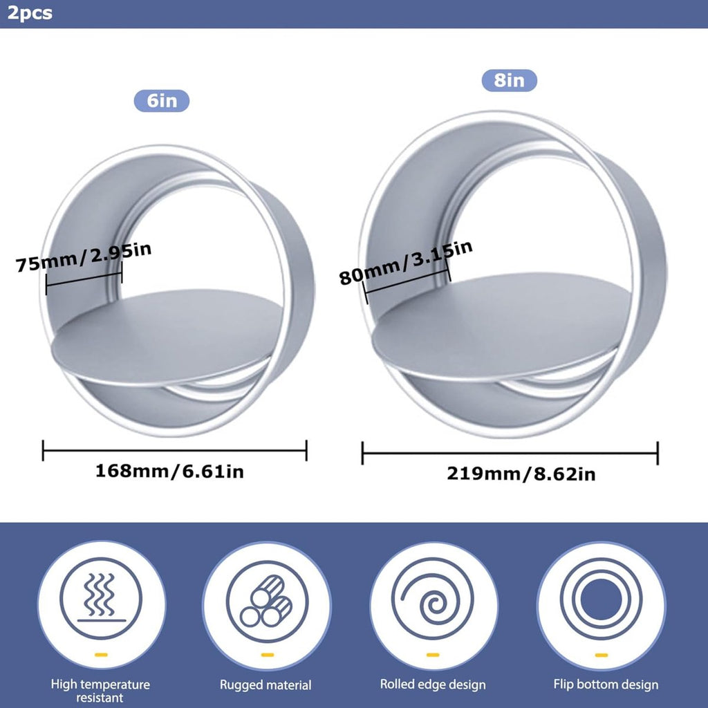 Cake Pans - 2-Piece Set - Round Cake Pans - Non-Stick Baking Pans - Aluminum Baking Pans 15cm and 20cm - Baking Pans with Removable Base - Round Pans - Baking Tools