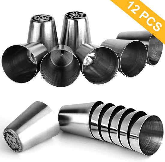 27 piece cake decorating tip set including various flower tips and piping bags for baking supplies.