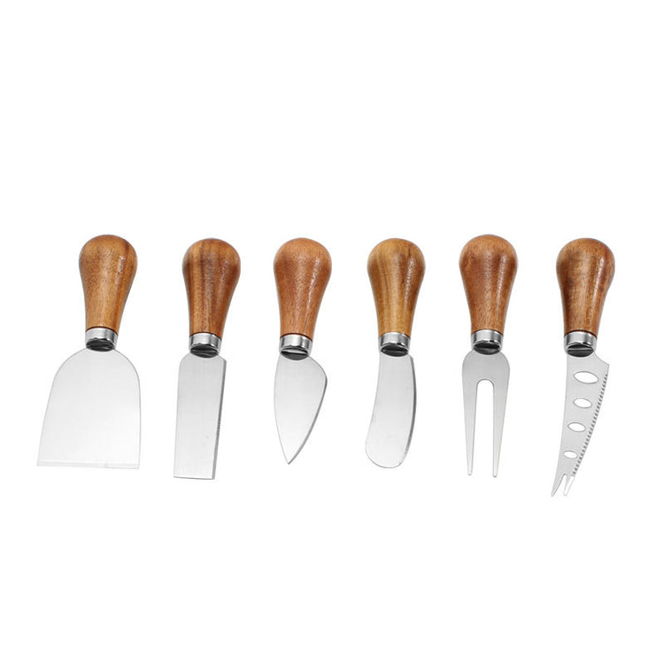 Cheese Knives Set – Portable for Picnic, 4.9 Inches with Wooden Handle, Silver, Set of 6 - Flavour Fushion Cooking Shop