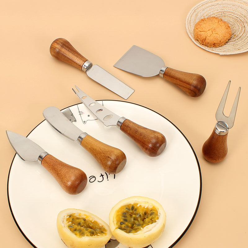 Cheese Knives Set – Portable for Picnic, 4.9 Inches with Wooden Handle, Silver, Set of 6 - Flavour Fushion Cooking Shop