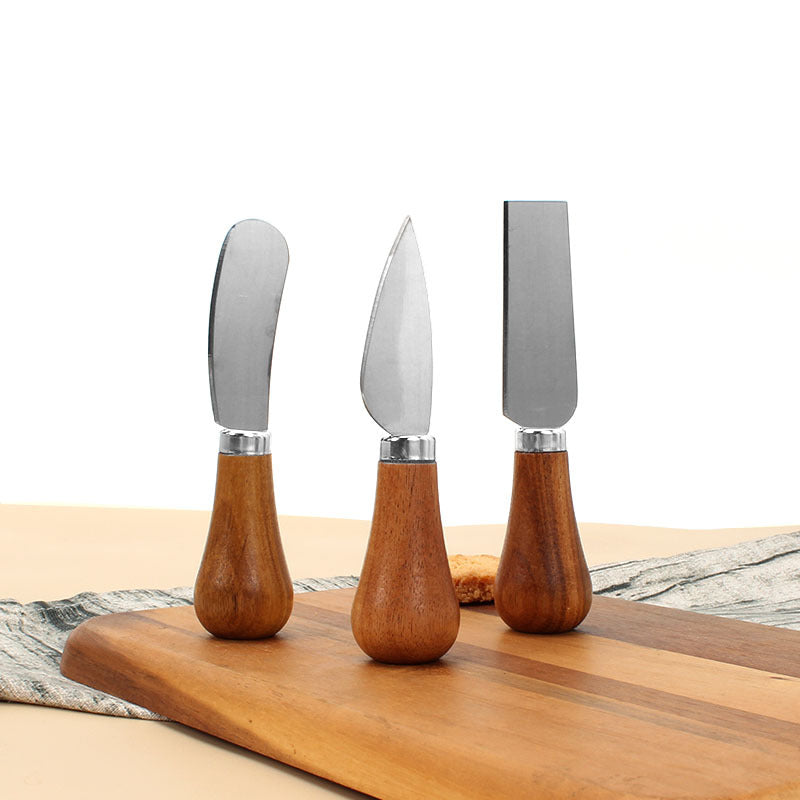 Cheese Knives Set – Portable for Picnic, 4.9 Inches with Wooden Handle, Silver, Set of 6 - Flavour Fushion Cooking Shop