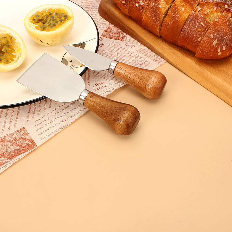 Cheese Knives Set – Portable for Picnic, 4.9 Inches with Wooden Handle, Silver, Set of 6 - Flavour Fushion Cooking Shop