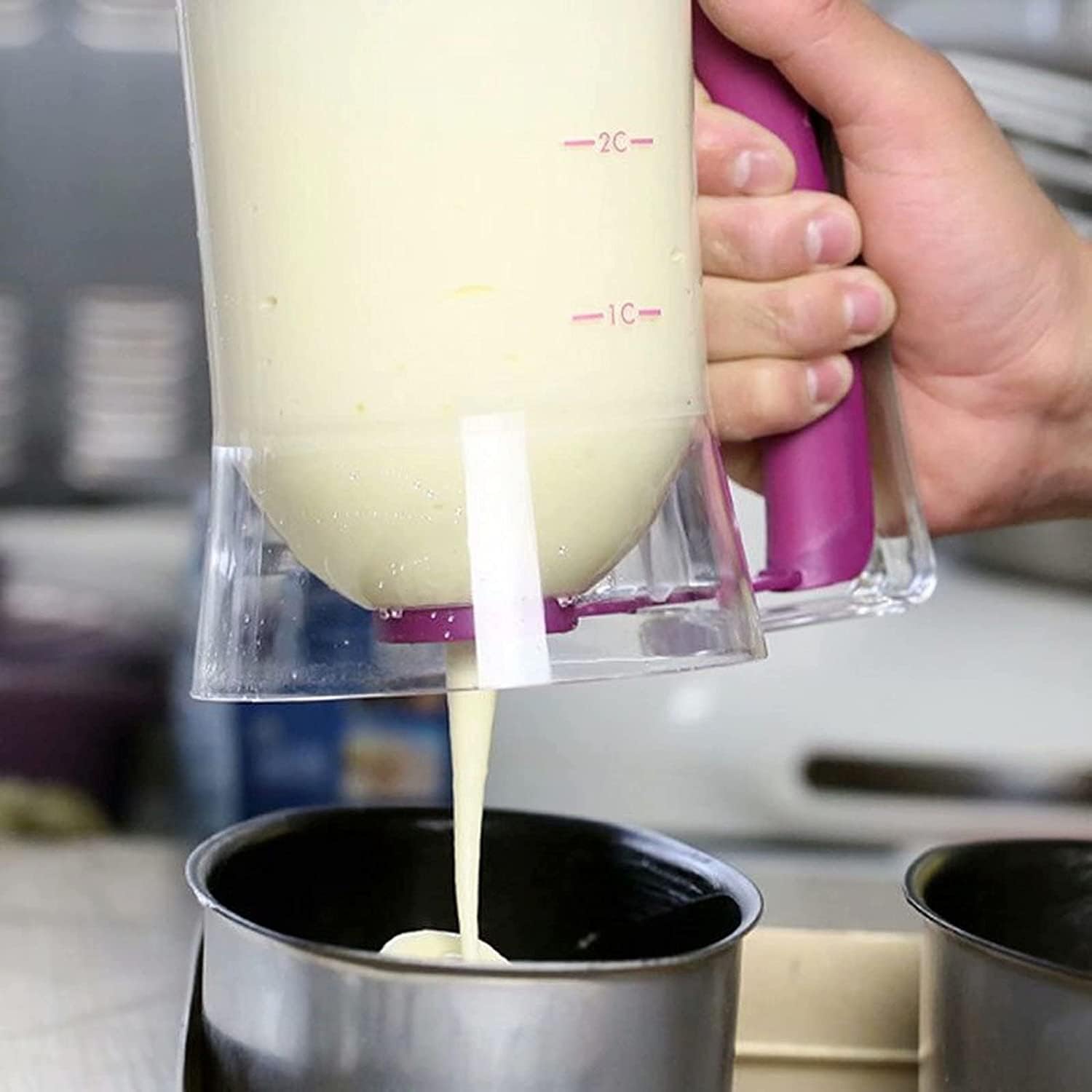 Dough Dispenser - For Filling and Decorating - Pancakes and Donuts - With Measuring Cup