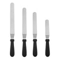 Stainless Steel Offset Icing Spatula Set - 4 Essential Sizes showcasing four spatulas in a range of lengths for cake decorating.