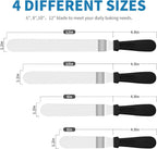 Stainless Steel Offset Icing Spatula Set - 4 Essential Sizes showcasing four spatulas in a range of lengths for cake decorating. 