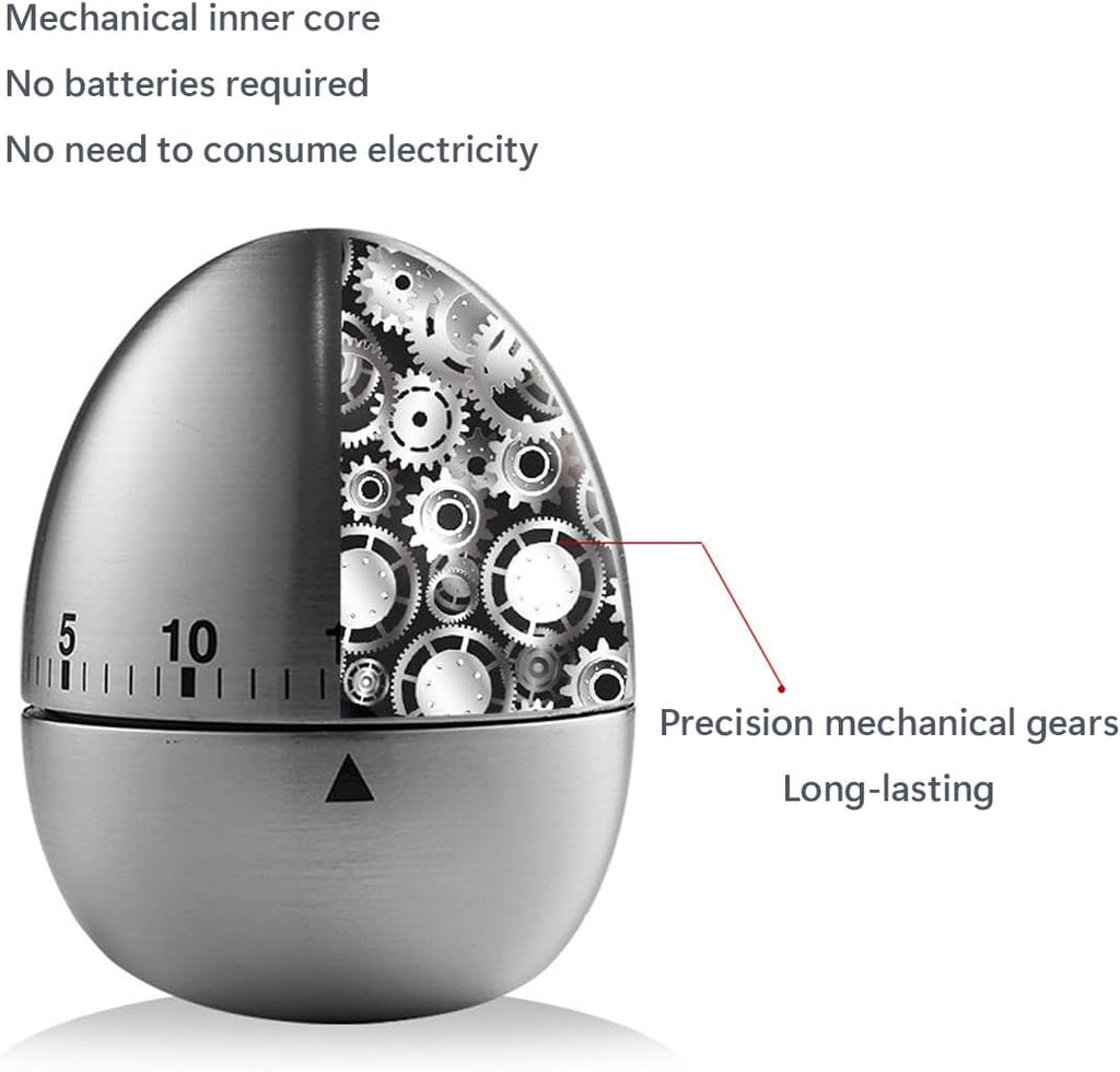 Egg Timer - Kitchen Timer - Analogue Kitchen Timer - Mechanical Kitchen Timer - Timer - Egg - Stainless Steel