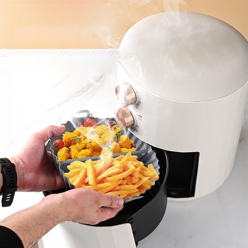 Airfryer baking tray – Airfryer accessories – Round Silicone Baking Tray with Division – Non-Stick Heat Resistant Baking Pan for Oven & Airfryer – Suitable for Cakes, Cookies & Muffins – 20×20×4.5 cm – Gray – 2 pieces